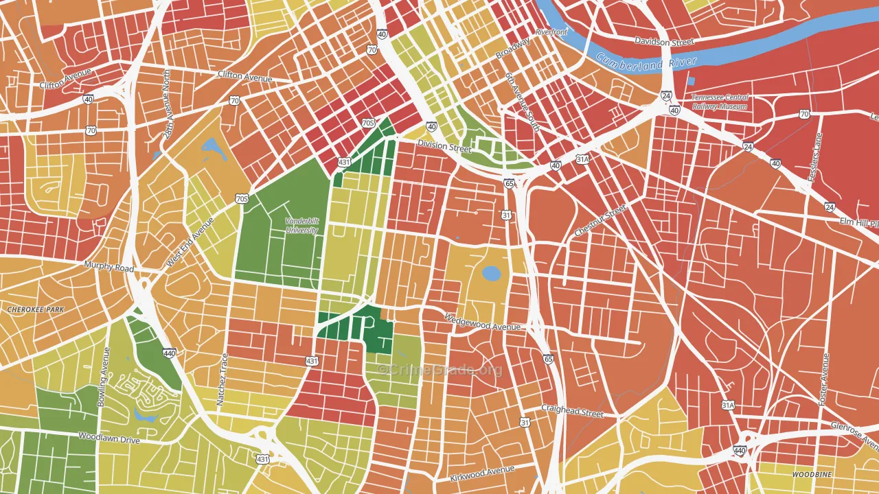 Edgehill, Nashville, TN Map of Theft Rates
