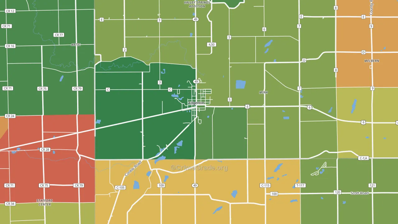 Edgerton, OH Map of Theft Rates