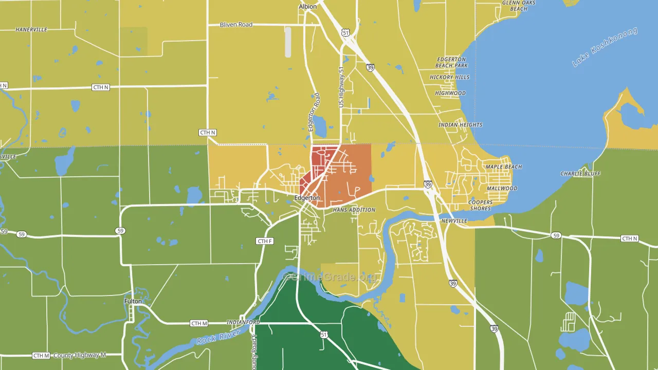 Edgerton, WI Map of Theft Rates