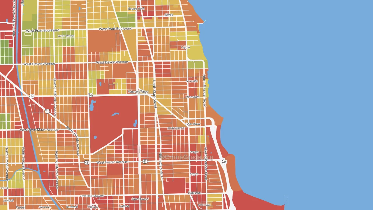 Edgewater, Chicago, IL Map of Theft Rates