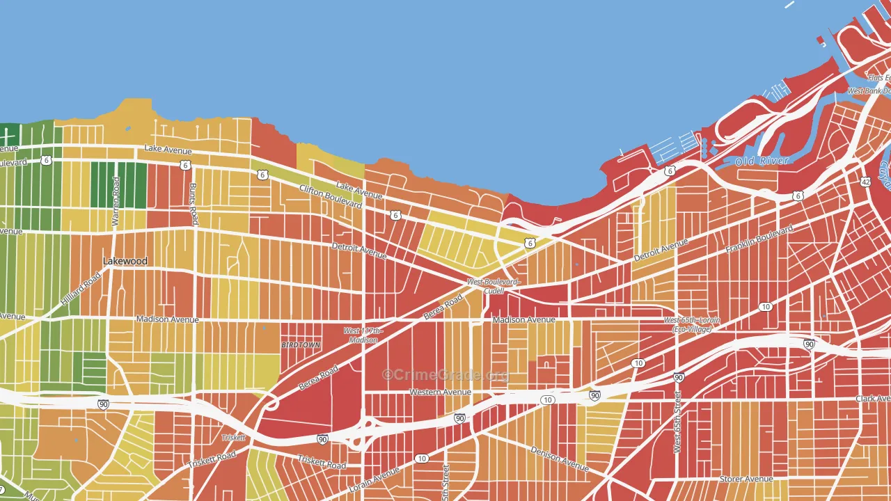 Edgewater, Cleveland, OH Map of Theft Rates