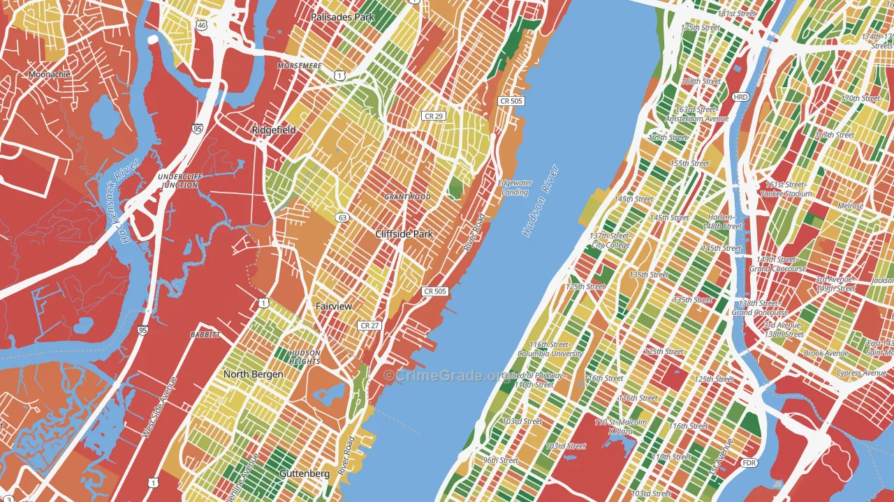 Edgewater, NJ Map of Theft Rates