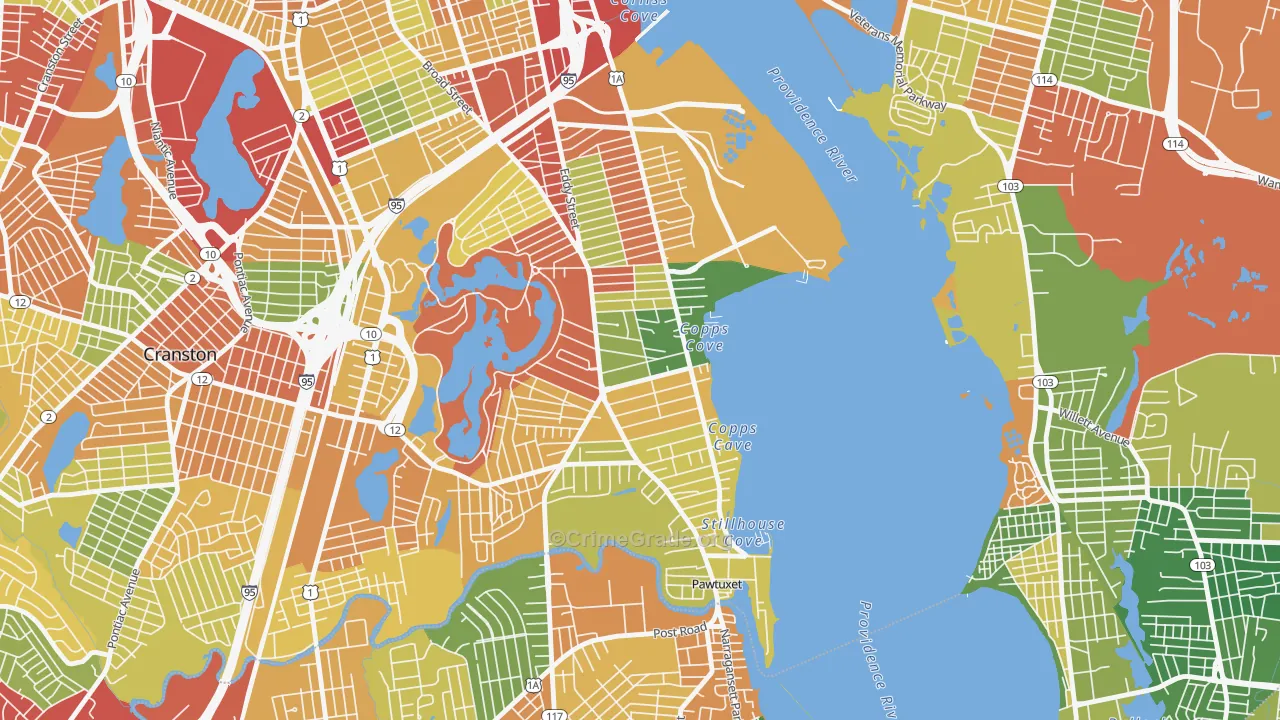 Edgewood, Cranston, RI Map of Theft Rates