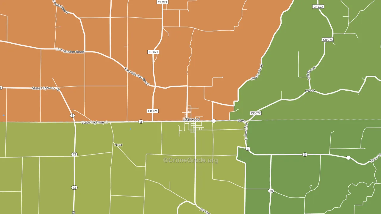 Edgewood, IA Map of Theft Rates