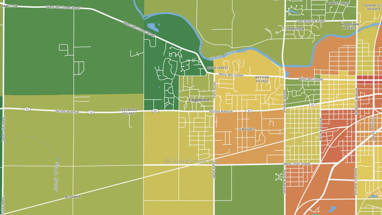 Edgewood, IN Map of Theft Rates