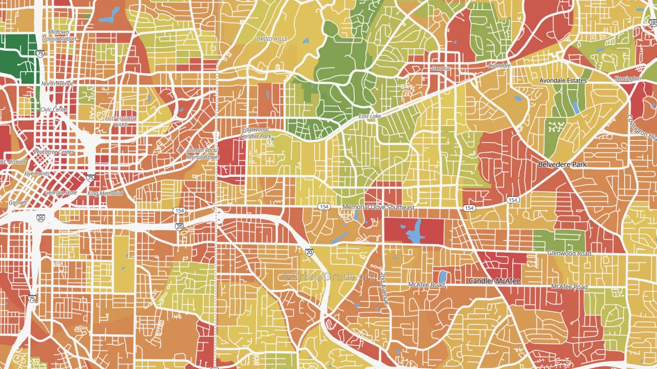 Edgewood-Kirkwood, Atlanta, GA Map of Theft Rates