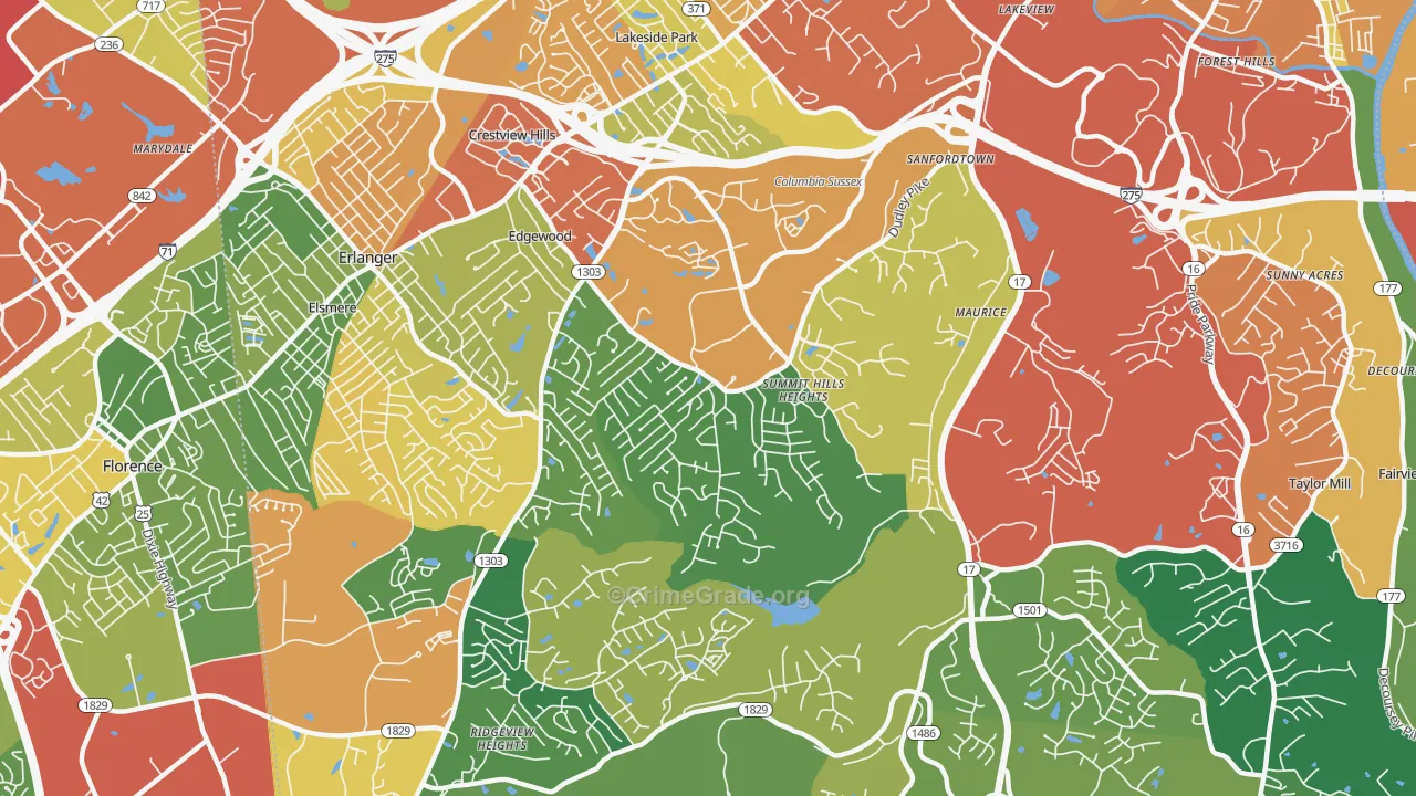 Edgewood, KY Map of Theft Rates