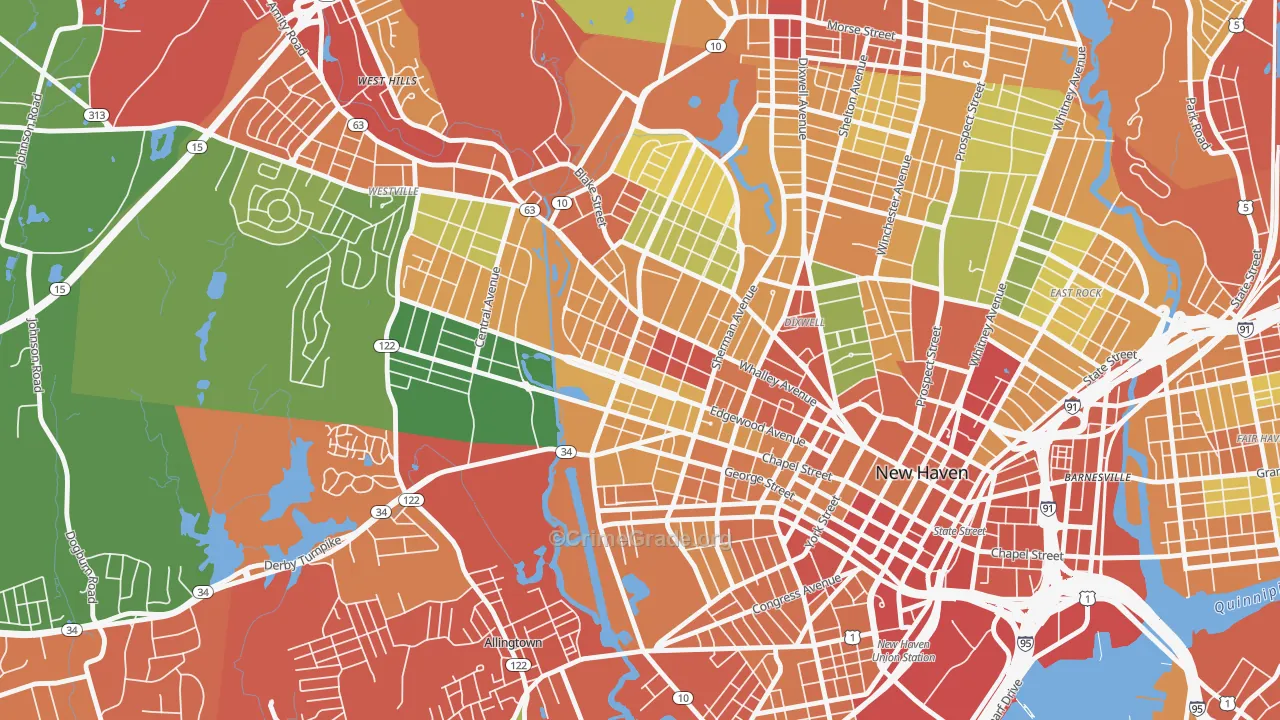 Edgewood, New Haven, CT Map of Theft Rates