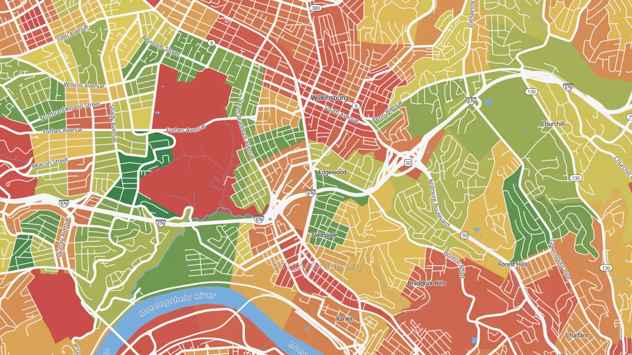 Edgewood, PA Map of Theft Rates