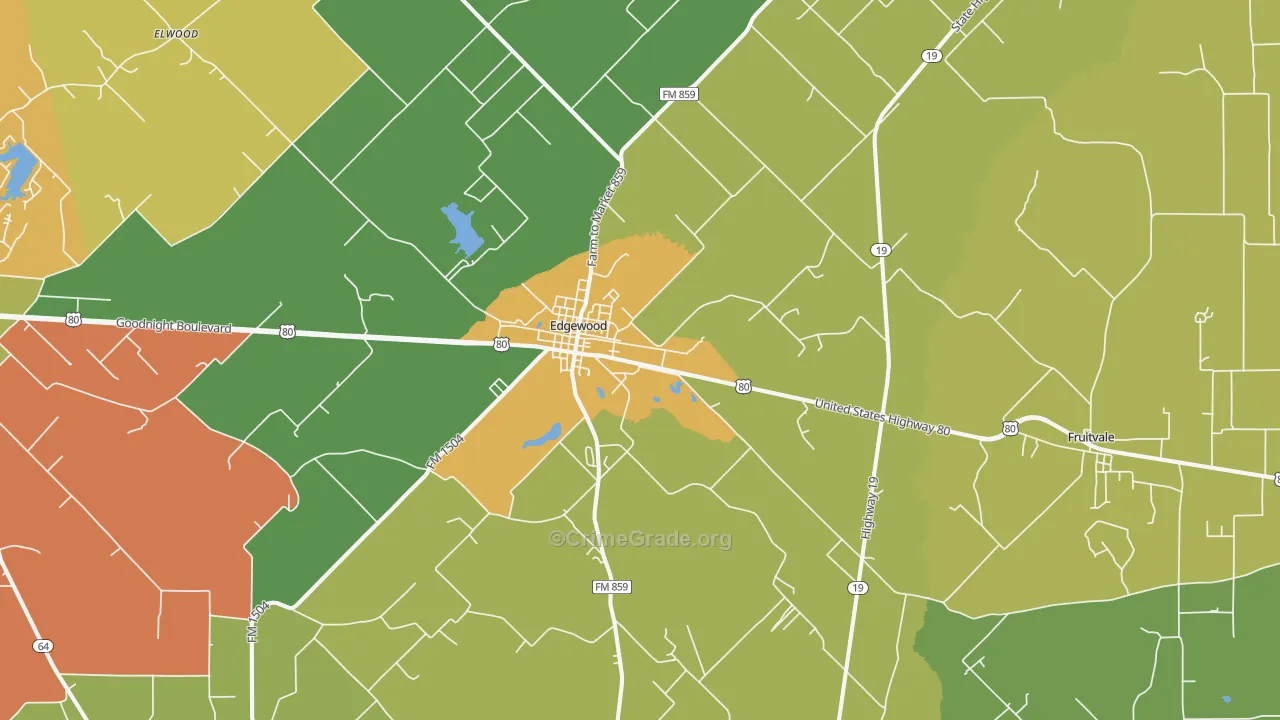Edgewood, TX Map of Theft Rates