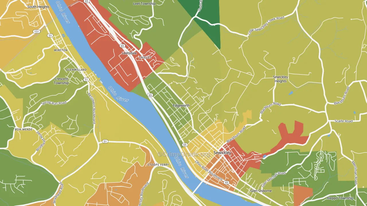 Edgeworth, PA Map of Theft Rates