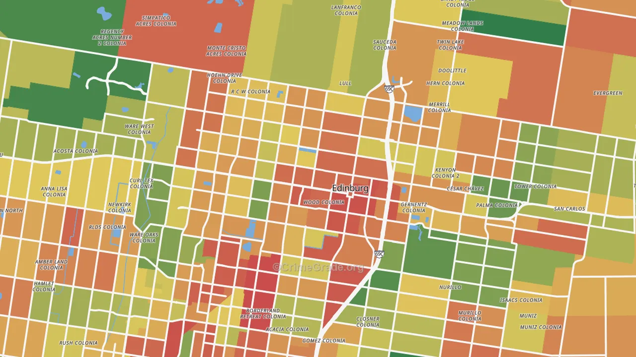 Edinburg, TX Map of Theft Rates
