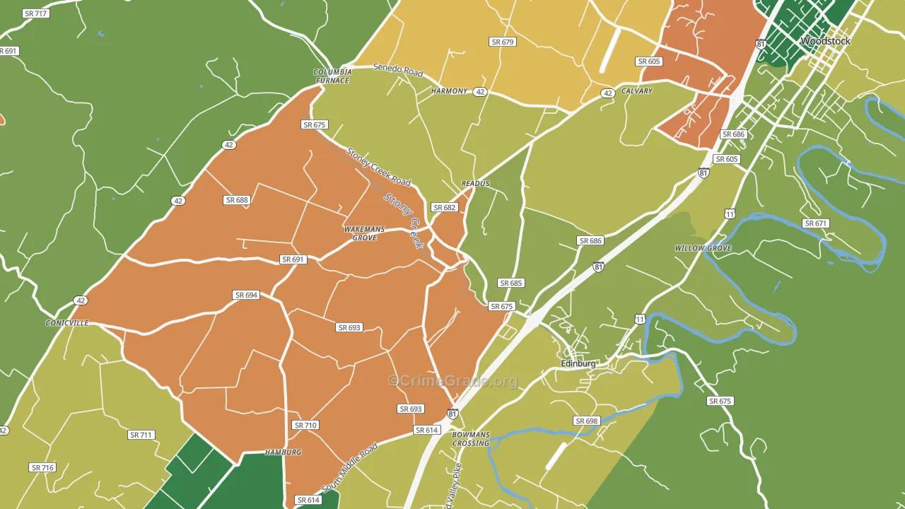 Edinburg, VA Map of Theft Rates