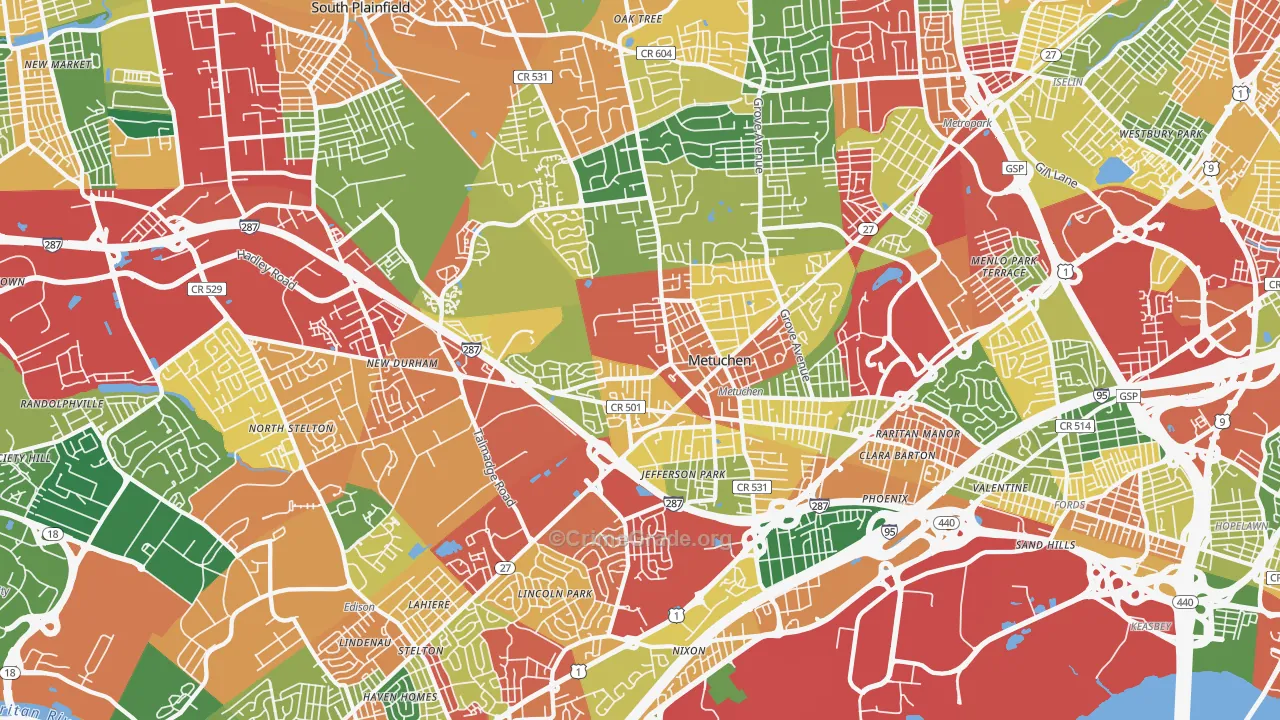 Edison, NJ Map of Theft Rates