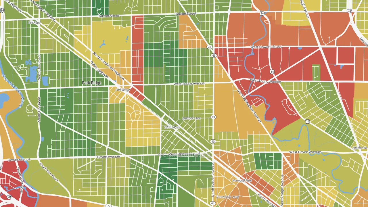 Edison Park, Chicago, IL Map of Theft Rates