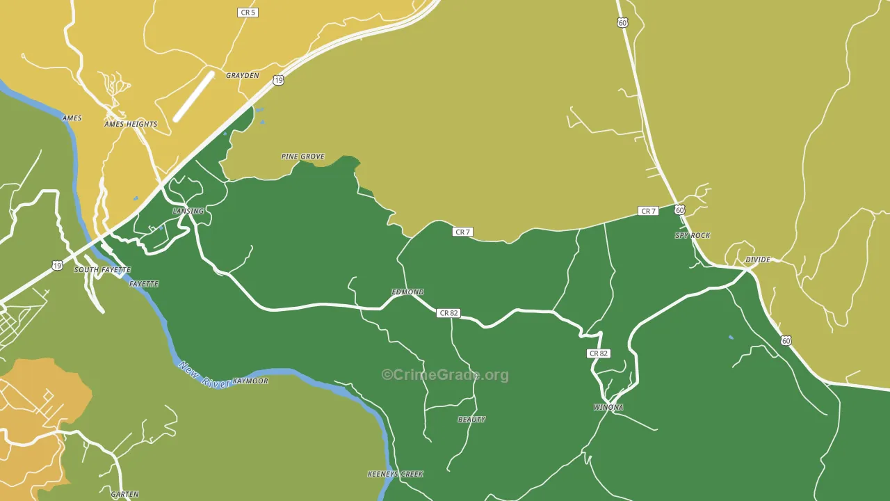 Edmond, WV Map of Theft Rates