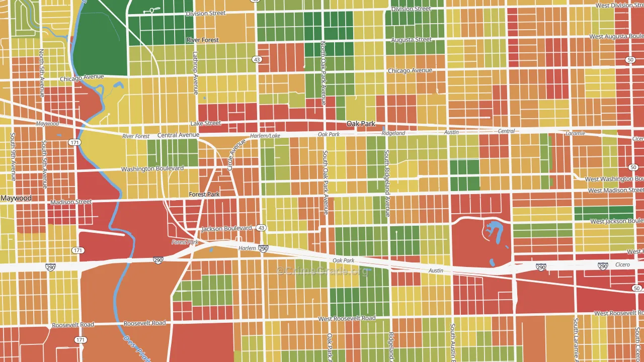 Edmund F Burton, Oak Park, IL Map of Theft Rates