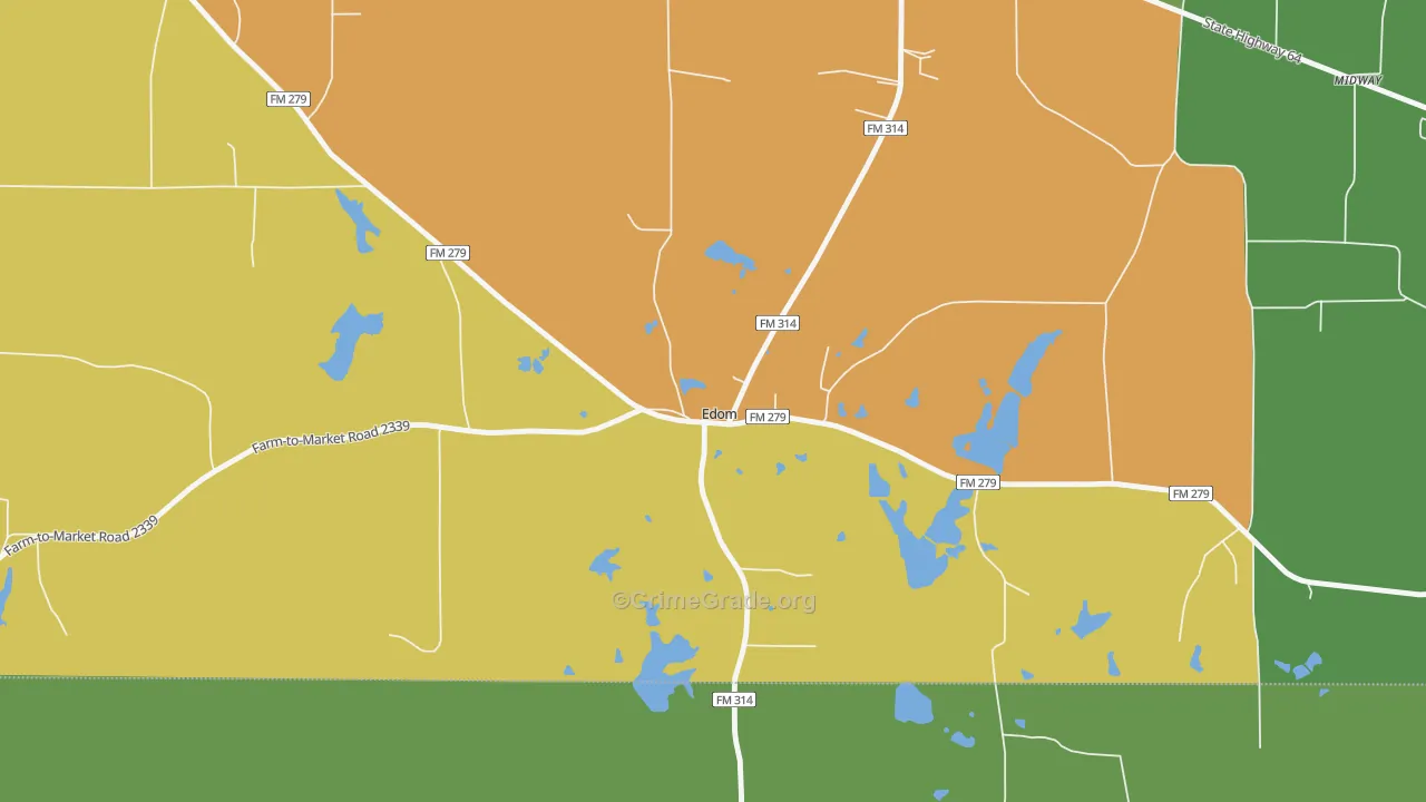 Edom, TX Map of Theft Rates