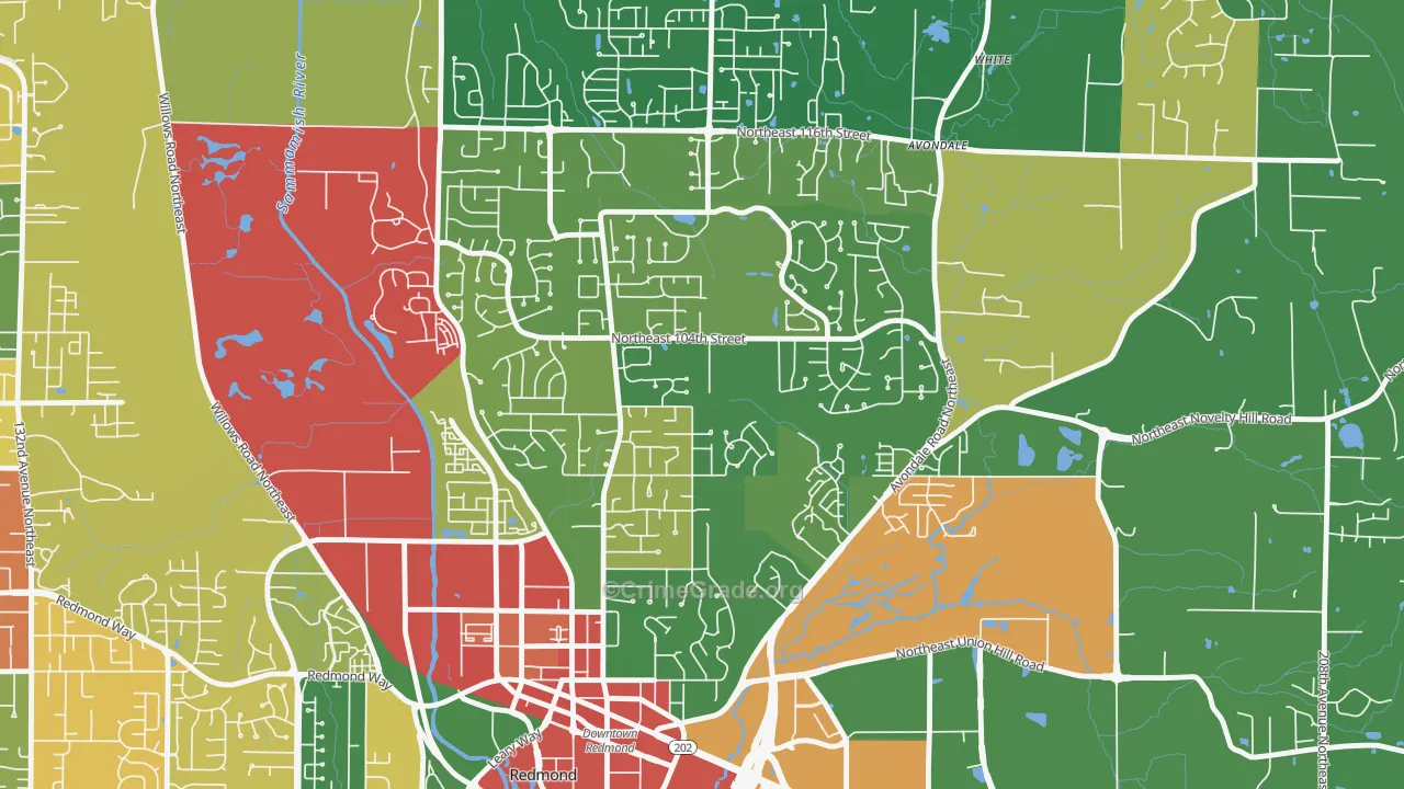 Education Hill, Redmond, WA Map of Theft Rates