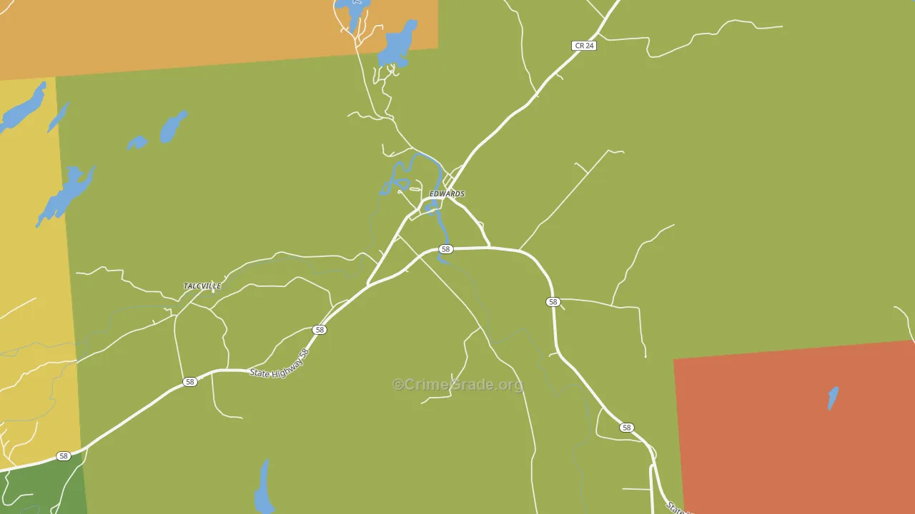Edwards, NY Map of Theft Rates