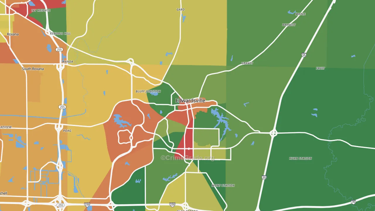 Edwardsville, IL Map of Theft Rates