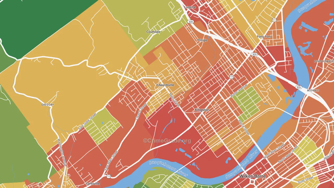 Edwardsville, PA Map of Theft Rates