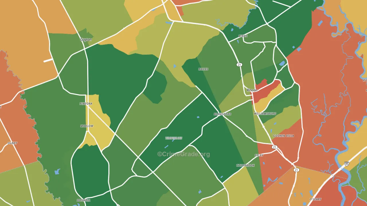 Effingham County, GA Map of Theft Rates