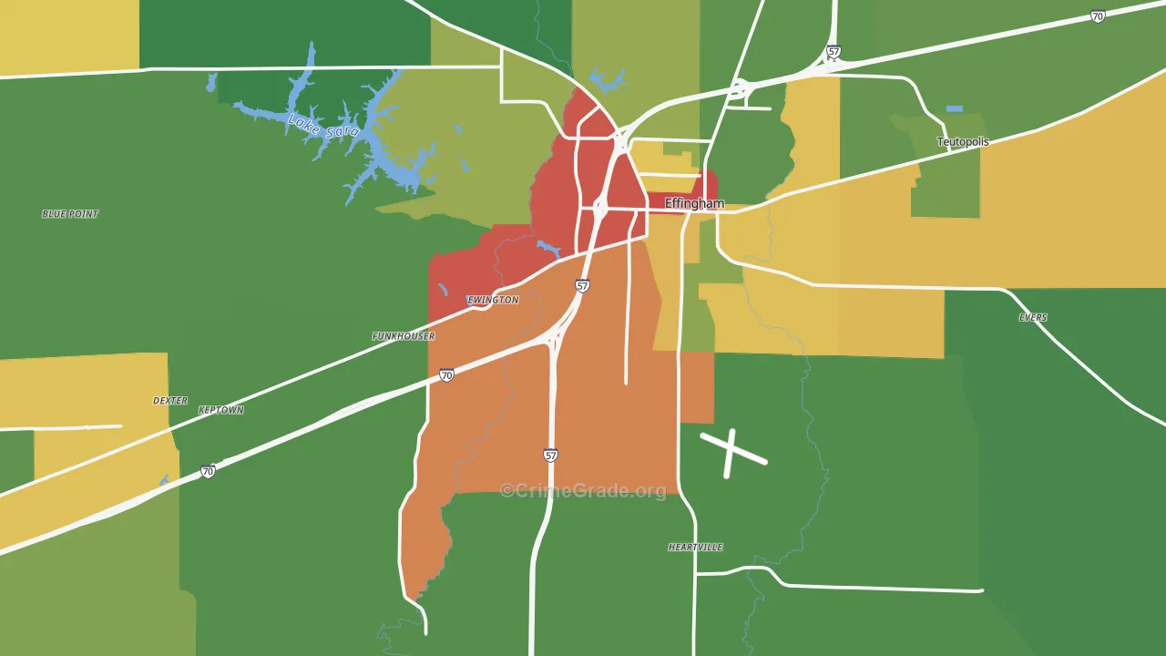 Effingham County, IL Map of Theft Rates