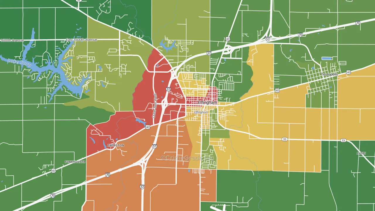 Effingham, IL Map of Theft Rates