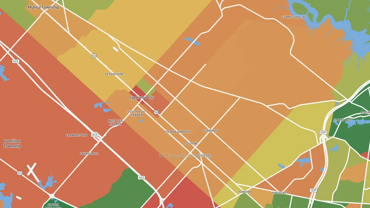 Egg Harbor City, NJ Map of Theft Rates