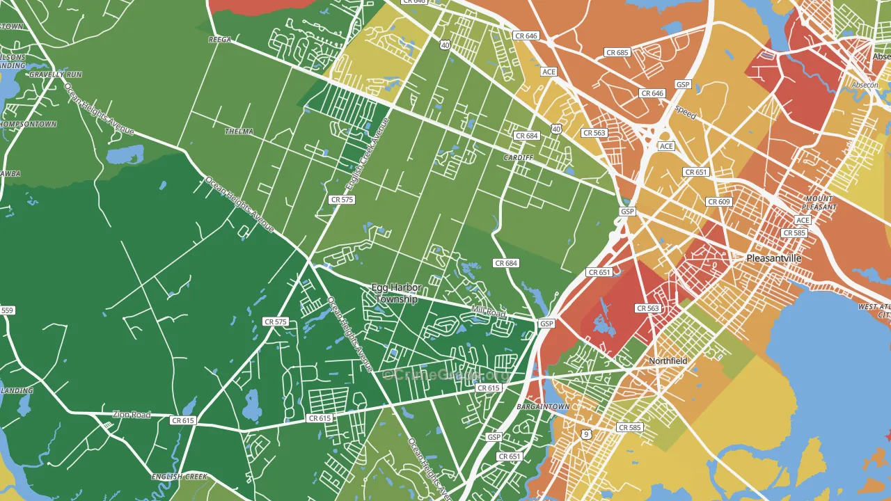 Egg Harbor Township, NJ Map of Theft Rates