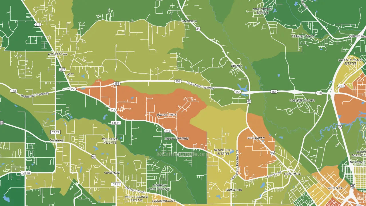 Eight Mile, AL Map of Theft Rates