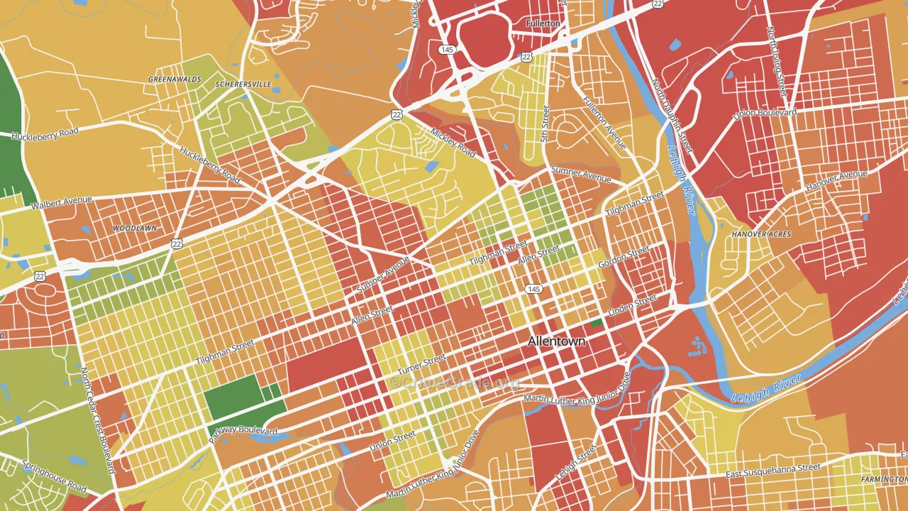 Eighth Ward, Allentown, PA Map of Theft Rates