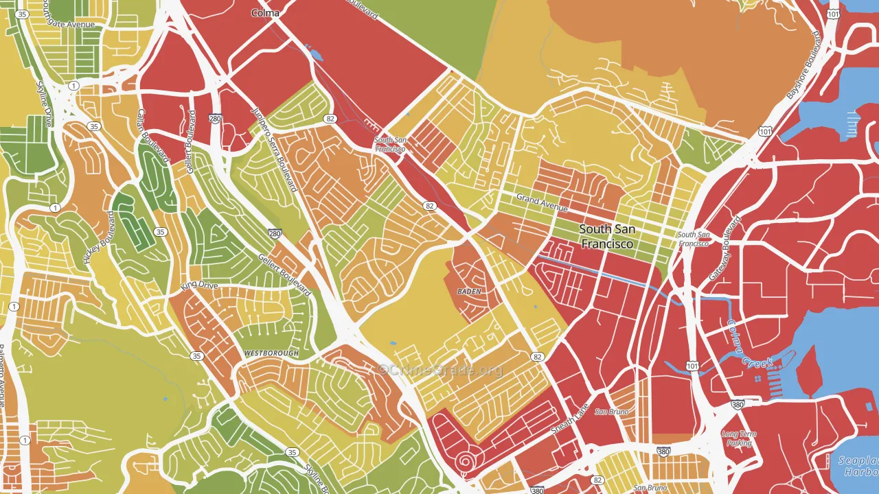 El Camino, South San Francisco, CA Map of Theft Rates