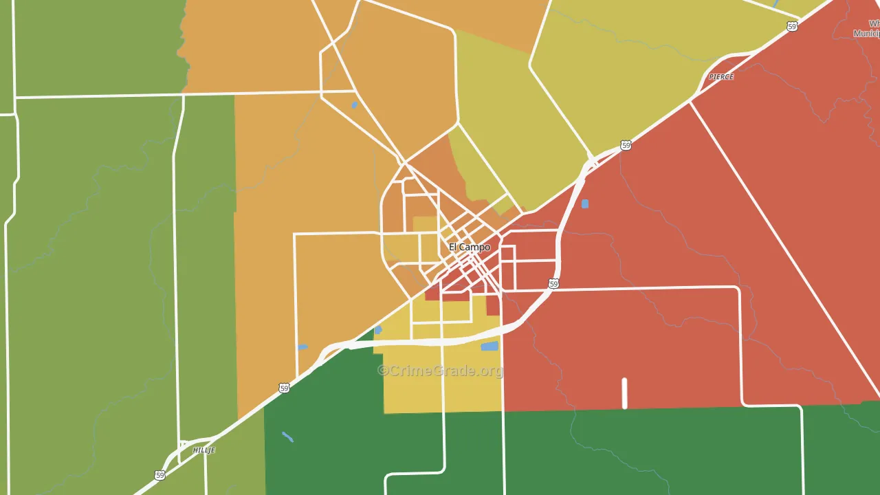 El Campo, TX Map of Theft Rates