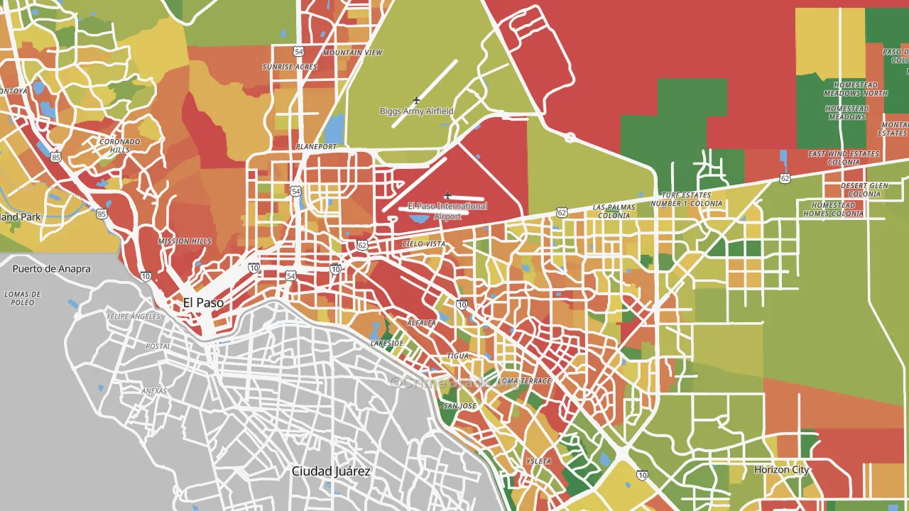 El Paso County, TX Map of Theft Rates