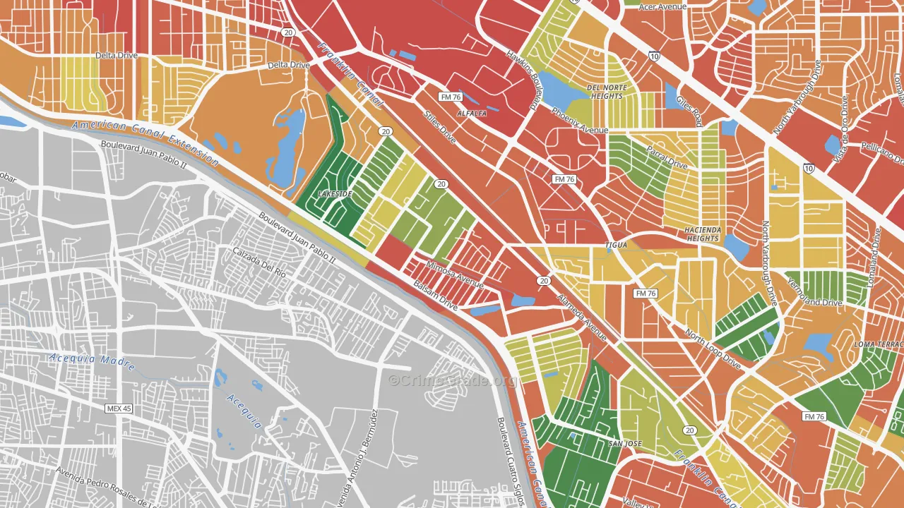 El Paso Lower Valley, El Paso, TX Map of Theft Rates