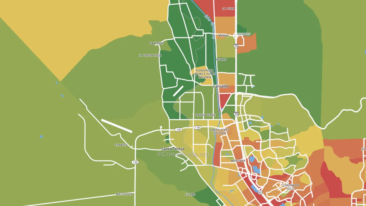 El Paso, NM Map of Theft Rates