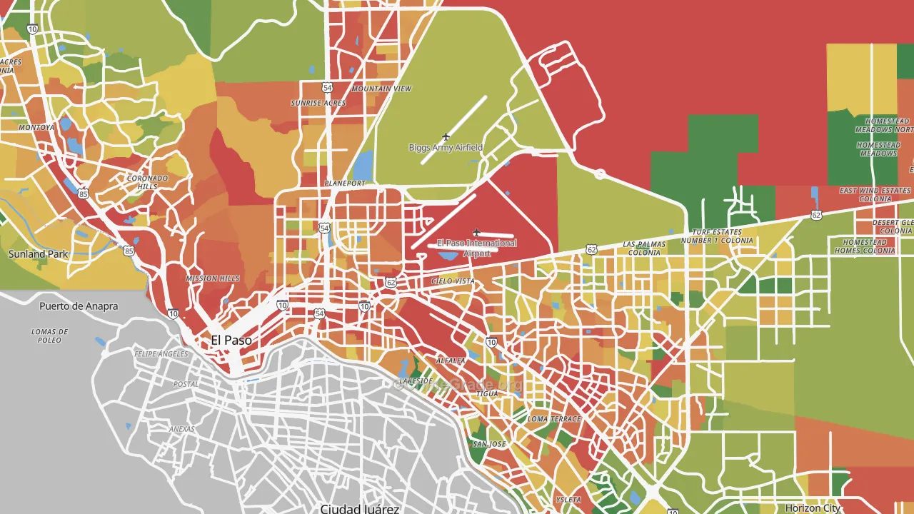 El Paso, TX Map of Theft Rates