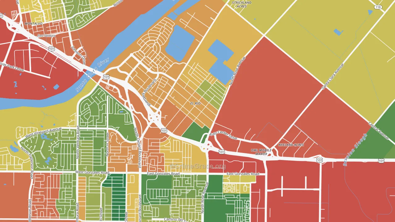 El Rio, Oxnard, CA Map of Theft Rates