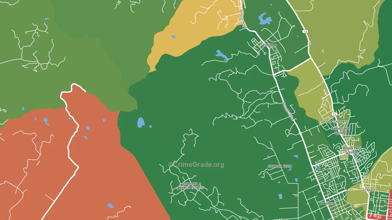 El Verano, CA Map of Theft Rates