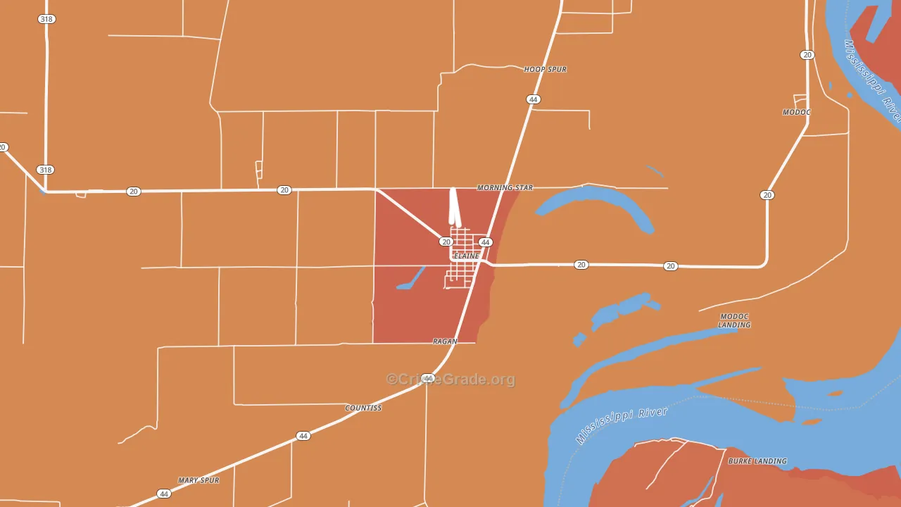 Elaine, AR Map of Theft Rates