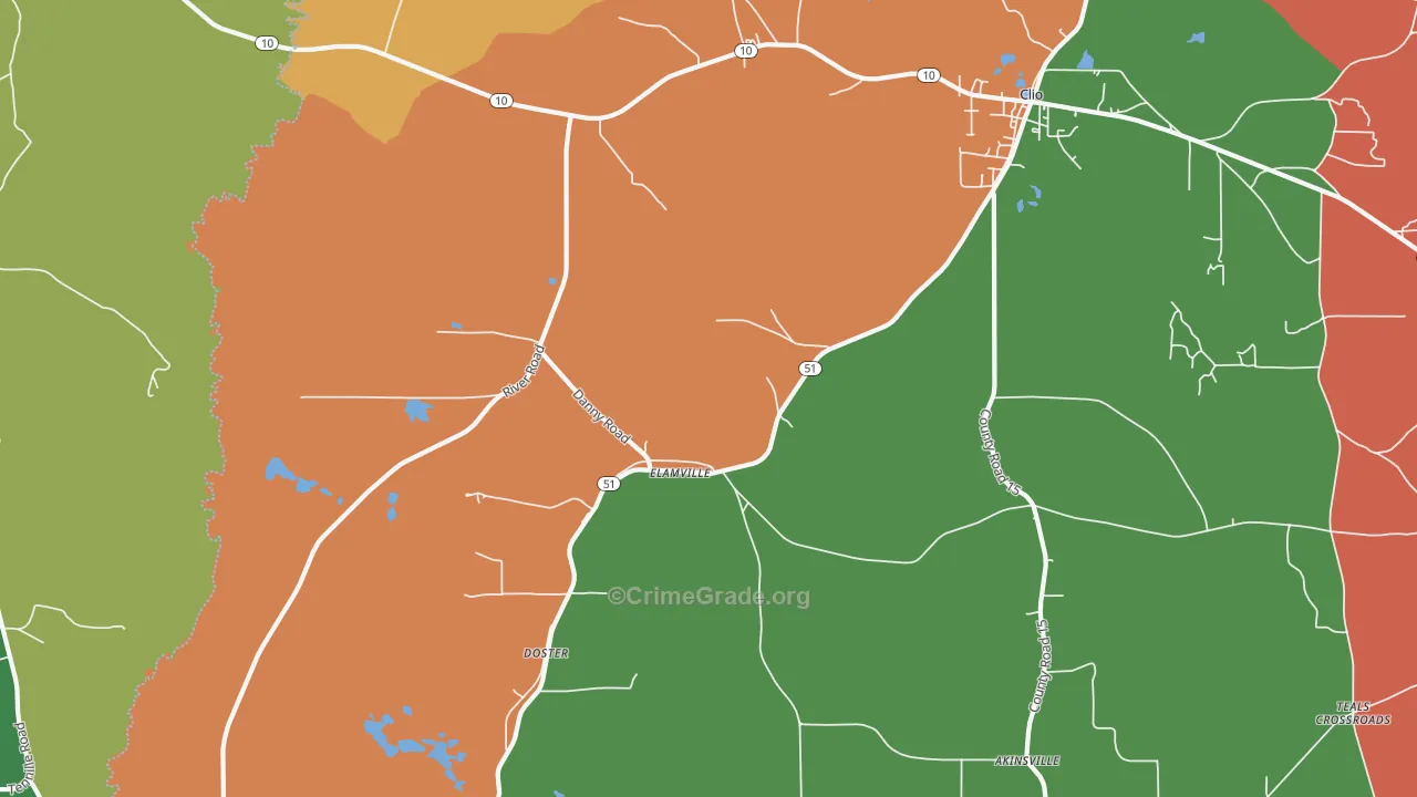 Elamville, AL Map of Theft Rates