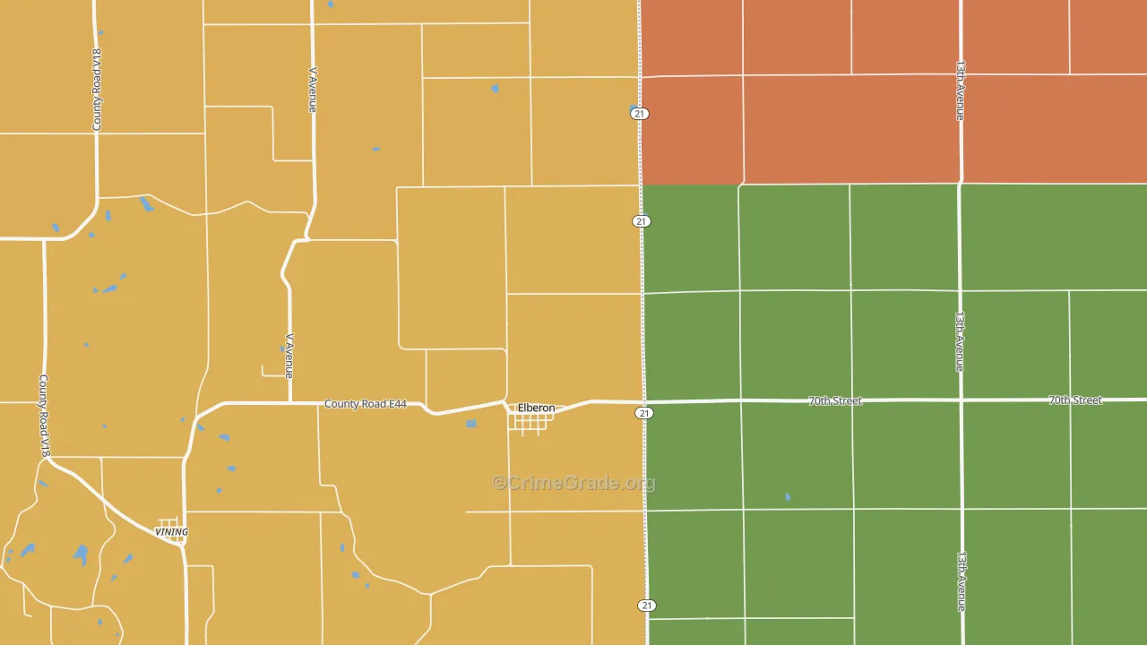Elberon, IA Map of Theft Rates