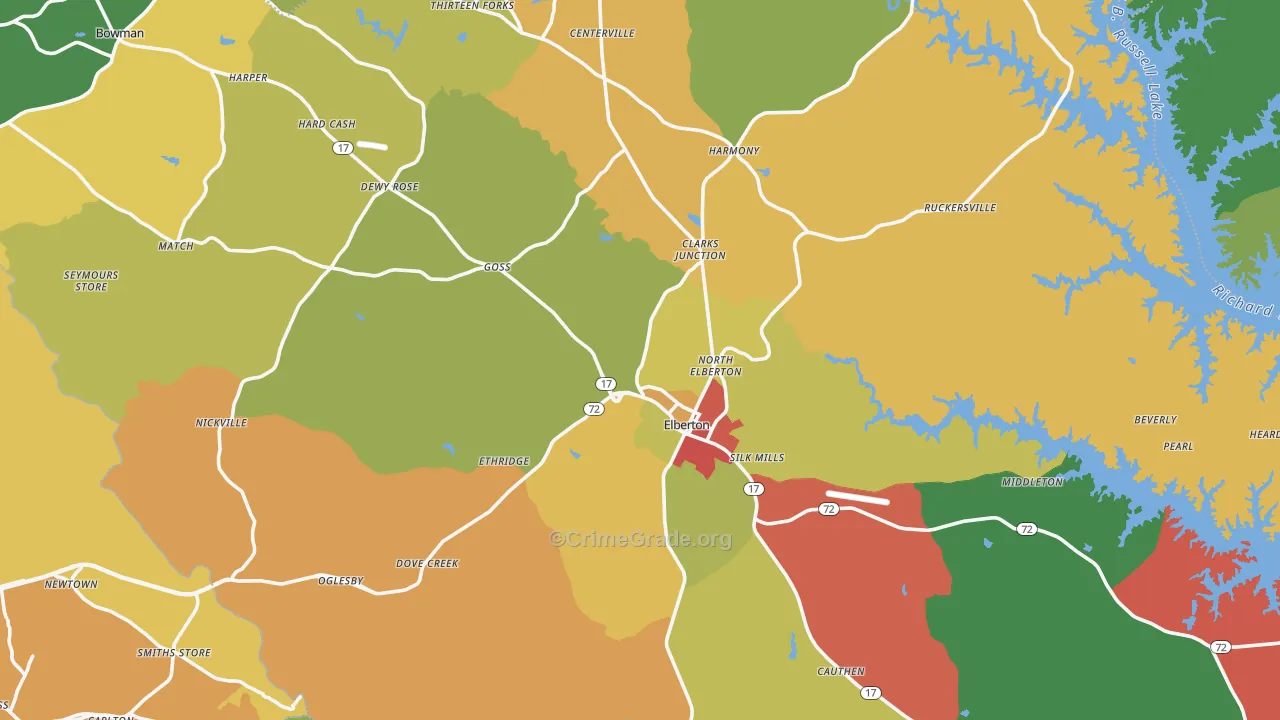 Elbert County, GA Map of Theft Rates