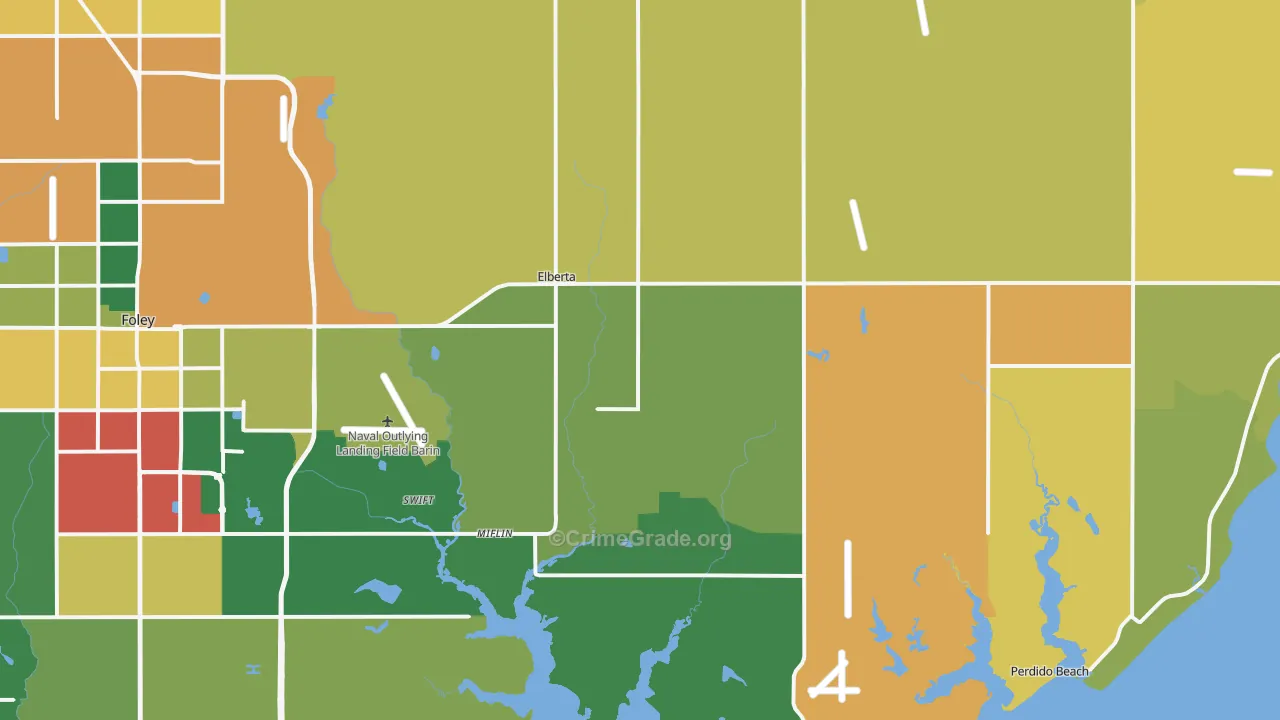 Elberta, AL Map of Theft Rates