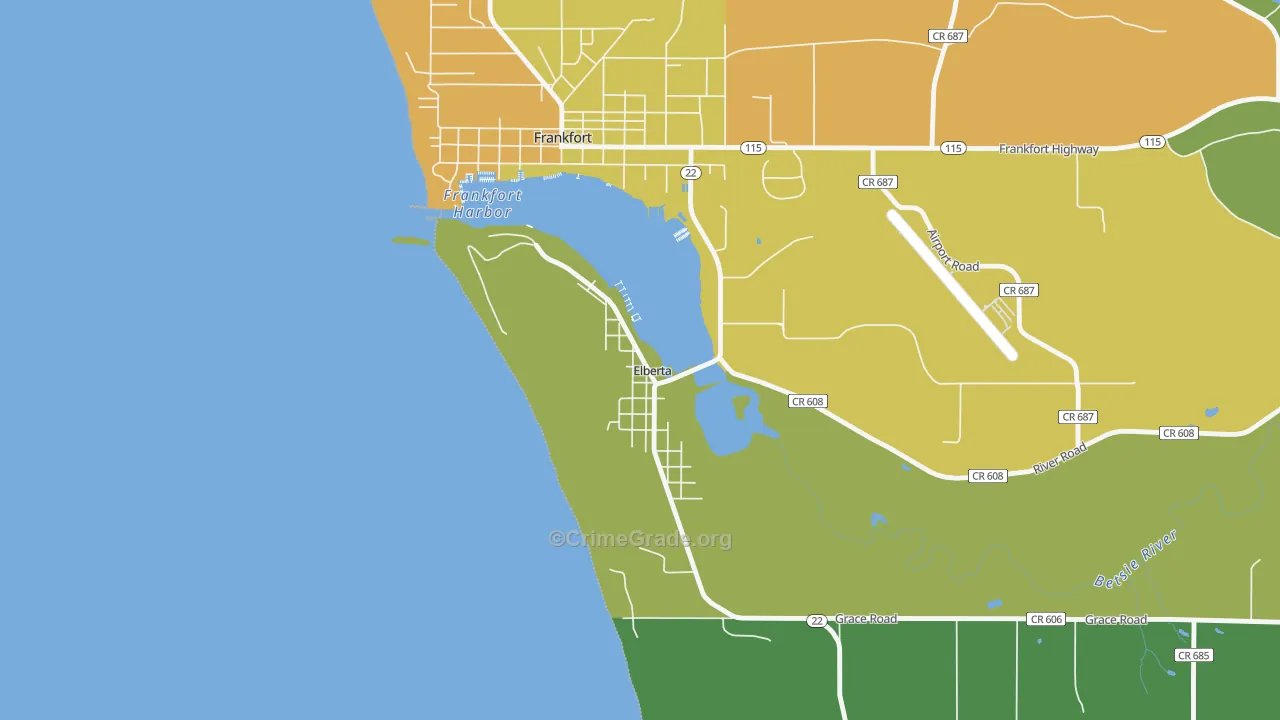 Elberta, MI Map of Theft Rates