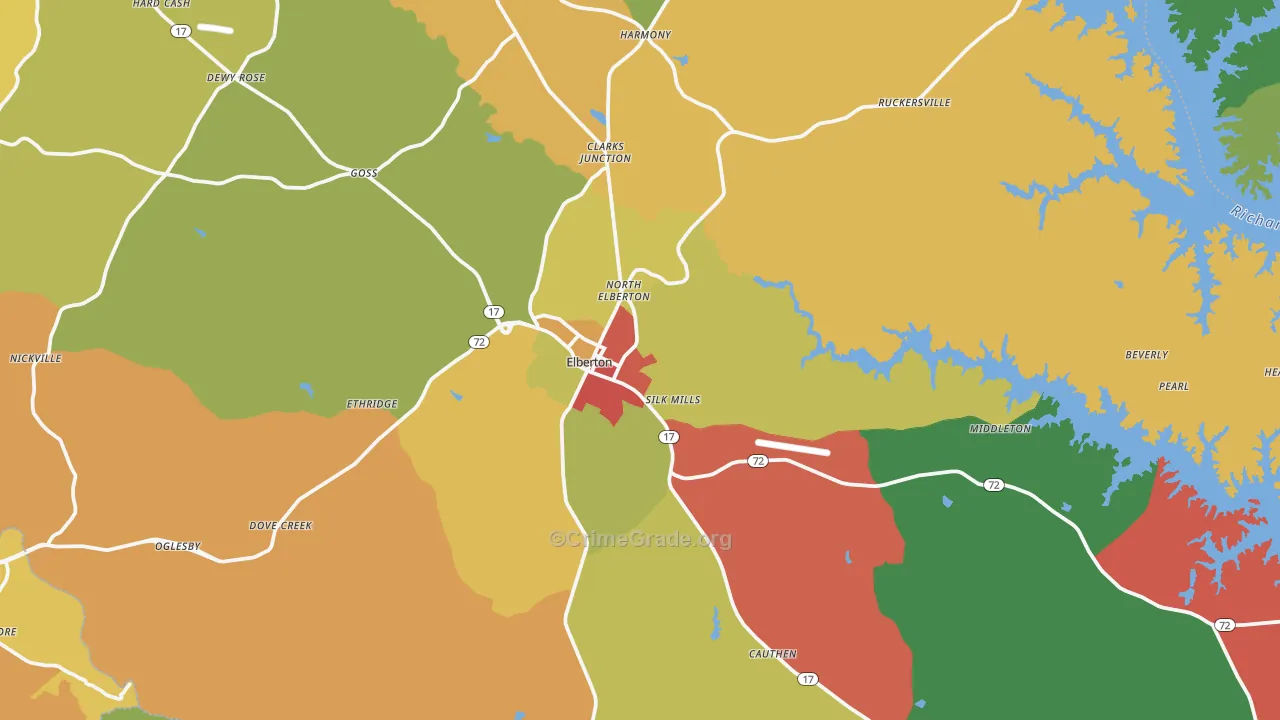 Elberton, GA Map of Theft Rates