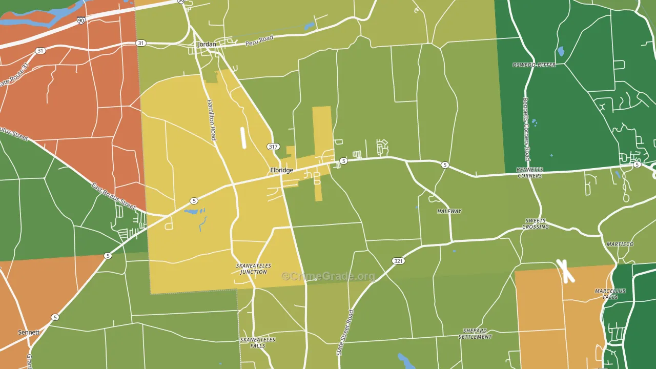 Elbridge, NY Map of Theft Rates