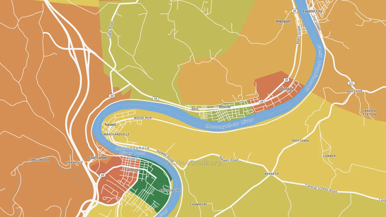 Elco, PA Map of Theft Rates